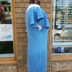 Tidal Cool Heather Blue Performance Knit Dress With Flutter Sleeves And Fitted Shape Dresses