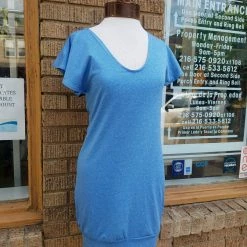 Tidal Cool Heather Blue Performance Knit Dress With Flutter Sleeves And Fitted Shape Dresses