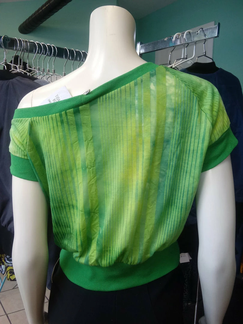 Tidal Cool Off Shoulder Slouch Sweatshirt In Lightweight Green Ombre Stripe With Green Cuffs