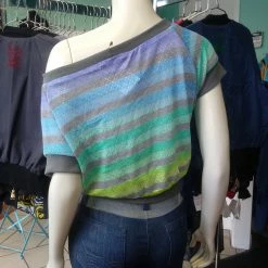 Tidal Cool Off Shoulder Slouch Sweatshirt In Lightweight Marine And Grey Striped Knit Tops And Ponchos