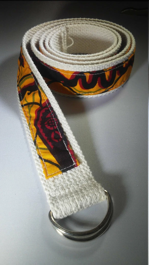 Tidal Cool Belts, Hats And Accessories Ankara And Natural Canvas Belt With Adjustable D Ring Closure