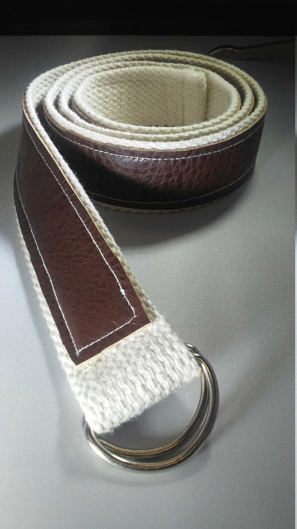 Tidal Cool Vegan Leather And Natural Canvas Belt With Adjustable D Ring Closure