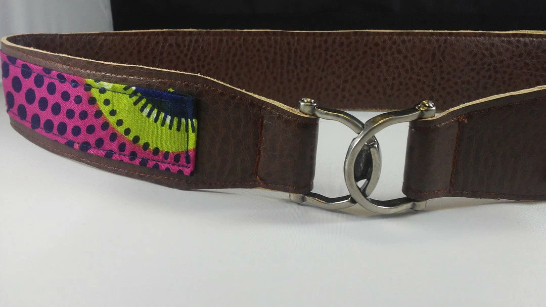 Tidal Cool Belts, Hats And Accessories Vegan Leather And Ankara Belt With Metal Buckle Closure