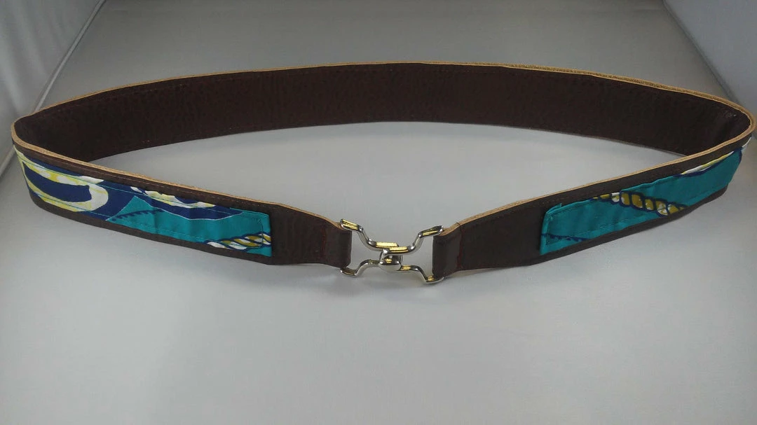 Tidal Cool Vegan Leather And Ankara Belt With Metal Buckle Closure
