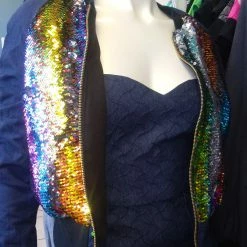 Tidal Cool Bomber Jackets Rainbow Sequin Color Shift Bomber Jacket