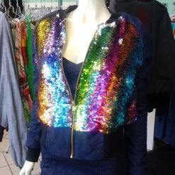 Tidal Cool Bomber Jackets Rainbow Sequin Color Shift Bomber Jacket