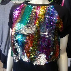 Tidal Cool Bomber Jackets Rainbow Sequin Color Shift Pullover Top