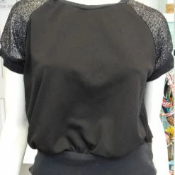 Tidal Cool Raglan Sweatshirt In Black Jersey Knit With Silver Sleeves Tops And Ponchos