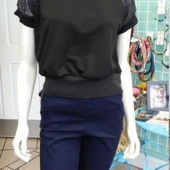 Tidal Cool Raglan Sweatshirt In Black Jersey Knit With Silver Sleeves Tops And Ponchos