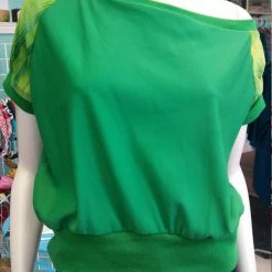 Tidal Cool Off Shoulder Slouch Sweatshirt In Green Scuba Knit With Ombre Striped Sleeves Tops And Ponchos