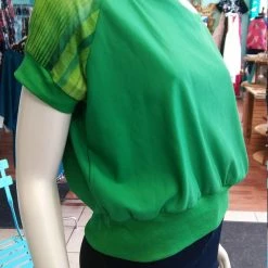 Tidal Cool Off Shoulder Slouch Sweatshirt In Green Scuba Knit With Ombre Striped Sleeves Tops And Ponchos