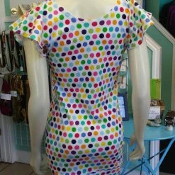 Tidal Cool Sherbet Colored Polka Dot Knit Dress With Flutter Sleeves And Fitted Shape Dresses