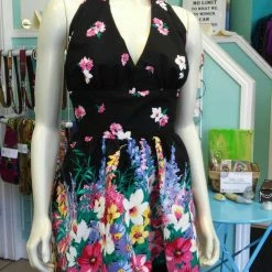 Tidal Cool Flirty Floral Halter Sundress In Vintage Paneled Cotton