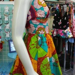 Tidal Cool Flirty Seashell Halter Ankara Sundress With Pockets In African Wax Block Cotton Dresses