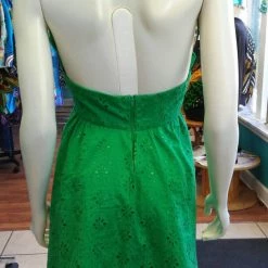 Tidal Cool Flirty Halter Sundress In Green Cotton Eyelet Lace Dresses