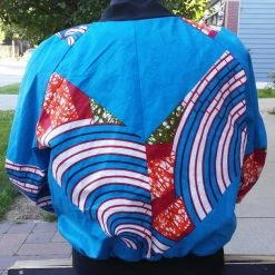Tidal Cool Bomber Jackets Blue And Red Dashiki Unisex Bomber Jacket, Fully Reversible To Denim And Black