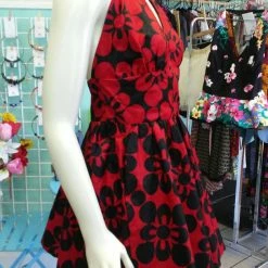 Tidal Cool Dresses Flirty Halter Ankara Sundress In Bold Red And Black African Wax Block Cotton