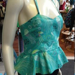 Tidal Cool Neckties, Vests, Pocket Squares And Cummerbunds Reversible Pin Up Halter With Fitted Bodice And Flirty Peplum In Underwater Sea Print