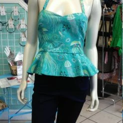 Tidal Cool Neckties, Vests, Pocket Squares And Cummerbunds Reversible Pin Up Halter With Fitted Bodice And Flirty Peplum In Underwater Sea Print