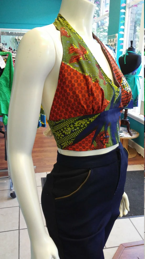 Tidal Cool Tops And Ponchos Flirty Ankara Midriff Halter In South African Wax Cotton