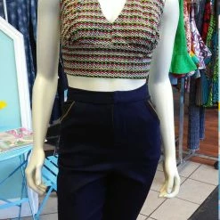 Tidal Cool Reversible Flirty Ankara Midriff Halter In African Peacock Dashiki Print