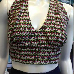 Tidal Cool Reversible Flirty Ankara Midriff Halter In African Peacock Dashiki Print