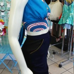 Tidal Cool Tops And Ponchos Flirty Ankara Midriff Halter In Blue African Wax Block Cotton