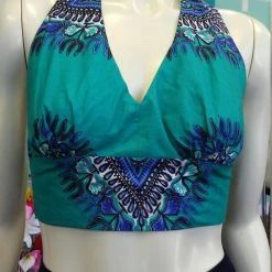 Tidal Cool Flirty Ankara Midriff Halter In African Wax Dashiki Cotton