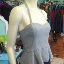 Tidal Cool Neckties, Vests, Pocket Squares And Cummerbunds Reversible Pin Up Halter With Fitted Bodice And Flirty Peplum In Purple And White Ankara