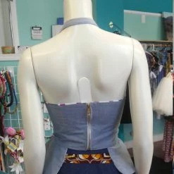 Tidal Cool Neckties, Vests, Pocket Squares And Cummerbunds Reversible Pin Up Halter With Fitted Bodice And Flirty Peplum In Purple And White Ankara