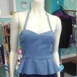 Tidal Cool Neckties, Vests, Pocket Squares And Cummerbunds Reversible Pin Up Halter With Fitted Bodice And Flirty Peplum In Underwater Sea Print