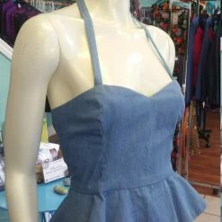 Tidal Cool Neckties, Vests, Pocket Squares And Cummerbunds Reversible Pin Up Halter With Fitted Bodice And Flirty Peplum In Underwater Sea Print