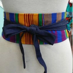 Tidal Cool Reversible Kente And Denim Obi Belt