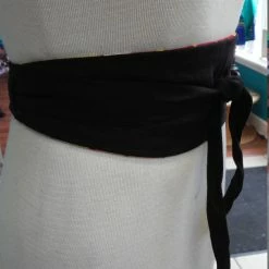 Tidal Cool Reversible African Kente Cloth And Black Linen Obi Belt