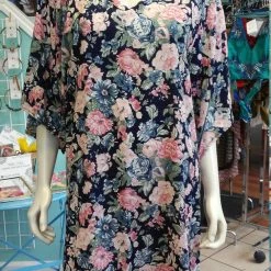 Tidal Cool Silky Flutter Sleeve Tunic Dress With Shirttail Hem In Navy Floral Belts, Hats And Accessories