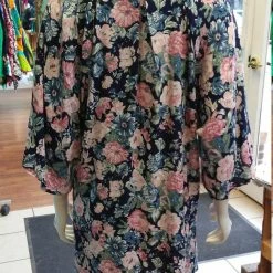 Tidal Cool Silky Flutter Sleeve Tunic Dress With Shirttail Hem In Navy Floral Belts, Hats And Accessories