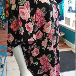 Tidal Cool Silky Flutter Sleeve Tunic Dress With Shirttail Hem In Vintage Black Floral Belts, Hats And Accessories