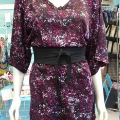 Tidal Cool Belts, Hats And Accessories Silky Flutter Sleeve Tunic Dress With Shirttail Hem In Purple Splatter Fabric