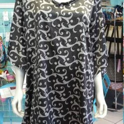 Tidal Cool Silky Flutter Sleeve Tunic Dress With Shirttail Hem In Silver And Black