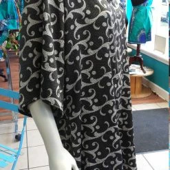 Tidal Cool Silky Flutter Sleeve Tunic Dress With Shirttail Hem In Silver And Black