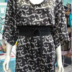 Tidal Cool Silky Flutter Sleeve Tunic Dress With Shirttail Hem In Silver And Black