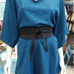 Tidal Cool Silky Flutter Sleeve Tunic Dress With Shirttail Hem In Textured Teal Fabric Belts, Hats And Accessories