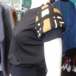 Tidal Cool Black Knit Shirt With African Mud Cloth Raglan Sleeves And Cuffs