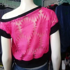 Tidal Cool Off Shoulder Slouch Sweatshirt In Neon Pink Lace And Black Cuffs Tops And Ponchos