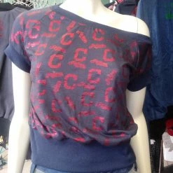 Tidal Cool Cleveland Indians Off Shoulder Slouch Sweatshirt In Lightweight Navy Knit With Metallic Block C Print