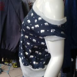 Tidal Cool Tops And Ponchos Off Shoulder Slouch Sweatshirt In Navy Knit With Metallic Silver Polar Bears