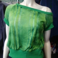 Tidal Cool Off Shoulder Slouch Sweatshirt In Lightweight Green Ombre Stripe With Green Cuffs