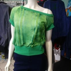 Tidal Cool Off Shoulder Slouch Sweatshirt In Lightweight Green Ombre Stripe With Green Cuffs