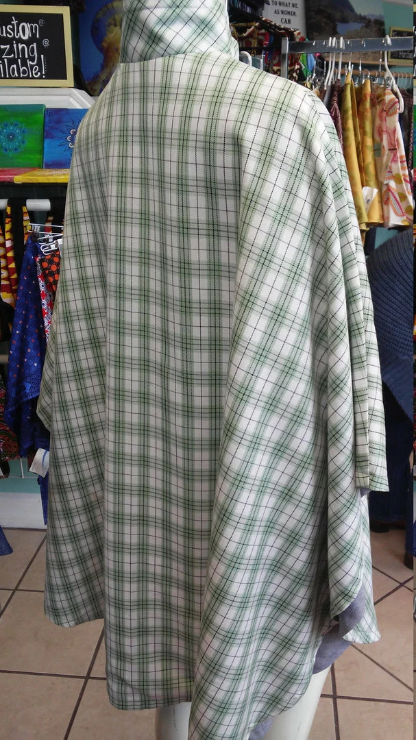 Tidal Cool Green And Cream Plaid Print Cape Bomber Jackets