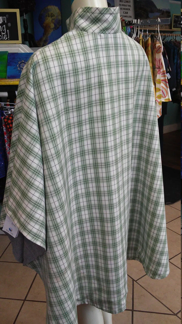 Tidal Cool Green And Cream Plaid Print Cape Bomber Jackets